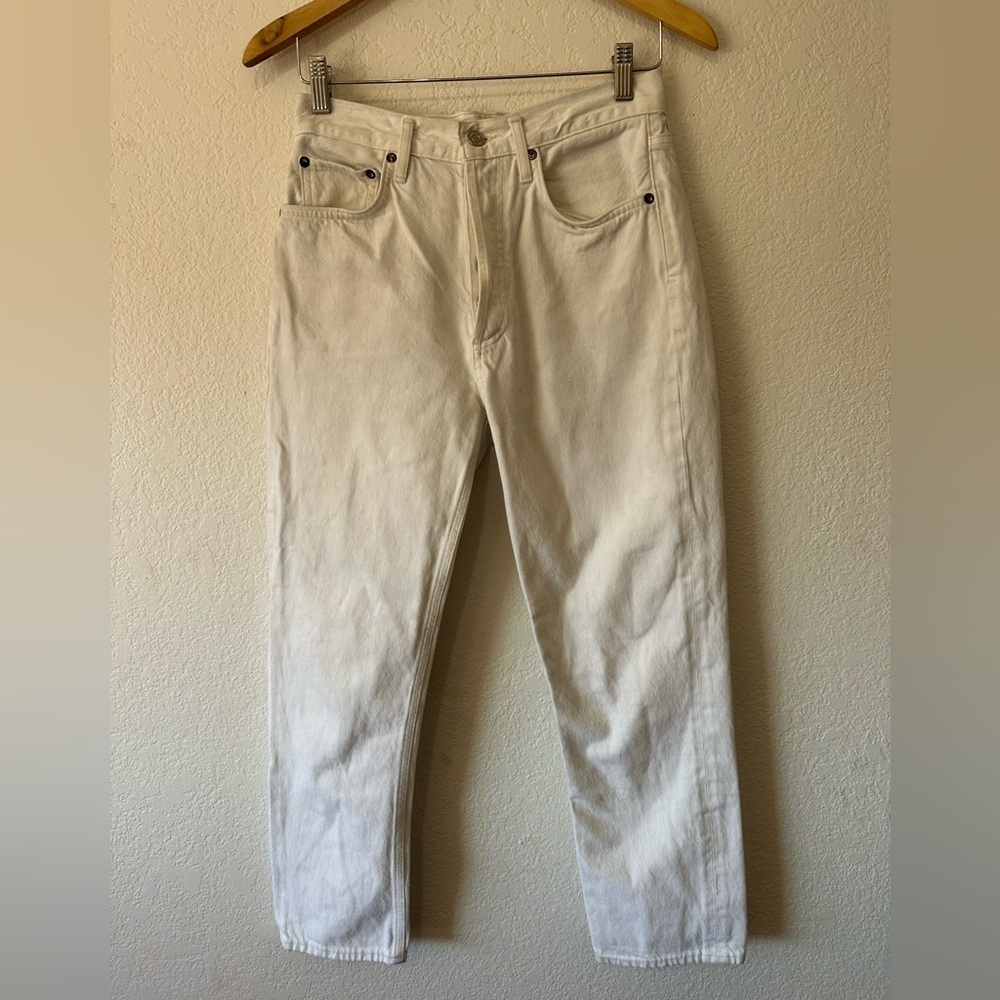 Agolde Riley High Rise Crop in Sour Cream Straight White Jeans- Size 27